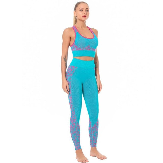 Seamless Yoga Sets Leopard High Waist Leggings - GilloServ