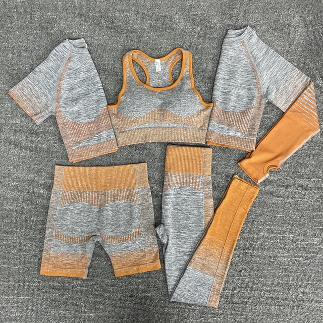 Seamless Gym Yoga Set For Women Fitness Bra Short Shirt Top Leggings Shorts Tracksuit Running Workout Sports Suit Hips Lifting - GilloServ