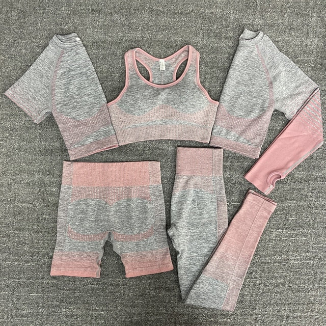 Seamless Gym Yoga Set For Women Fitness Bra Short Shirt Top Leggings Shorts Tracksuit Running Workout Sports Suit Hips Lifting - GilloServ