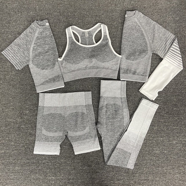 Seamless Gym Yoga Set For Women Fitness Bra Short Shirt Top Leggings Shorts Tracksuit Running Workout Sports Suit Hips Lifting - GilloServ