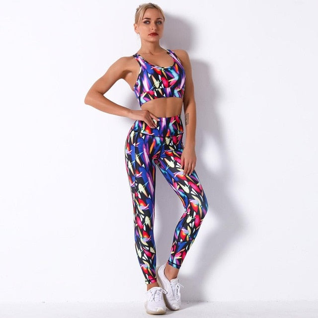 Seamless Camo Print Yoga Set Fashion Gym Fitness Vest Crop Top Leggings Suit Workout Running Straining Outfits For Women - GilloServ