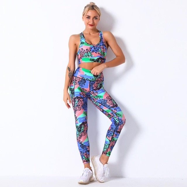 Seamless Camo Print Yoga Set Fashion Gym Fitness Vest Crop Top Leggings Suit Workout Running Straining Outfits For Women - GilloServ