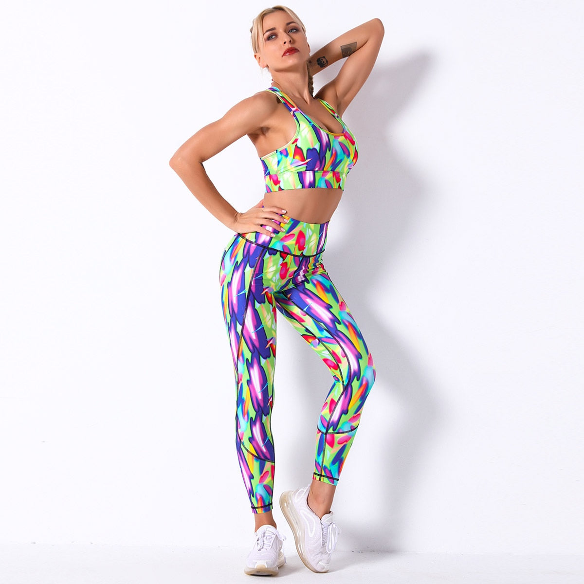 Seamless Camo Print Yoga Set Fashion Gym Fitness Vest Crop Top Leggings Suit Workout Running Straining Outfits For Women - GilloServ