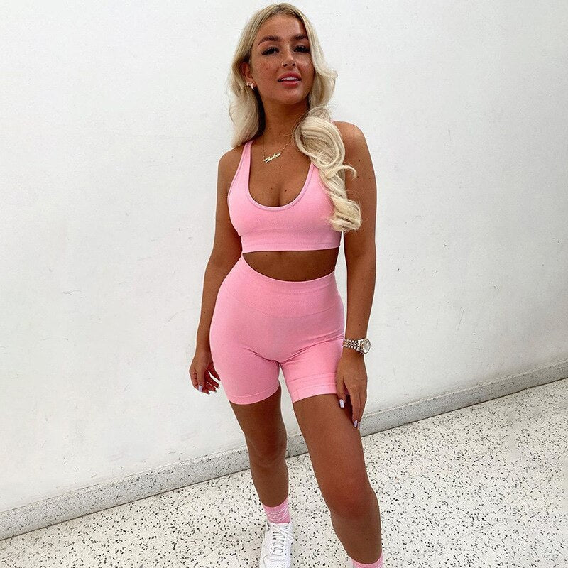 Seamless Solid Yoga Set Women Gym Clothes - GilloServ