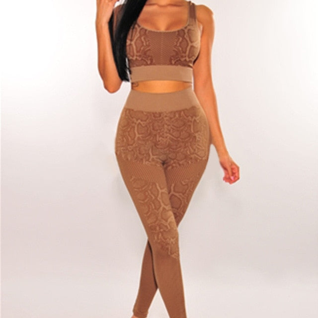 Seamless Snakeskin Print Yoga Set Gym Fashion Tank - GilloServ
