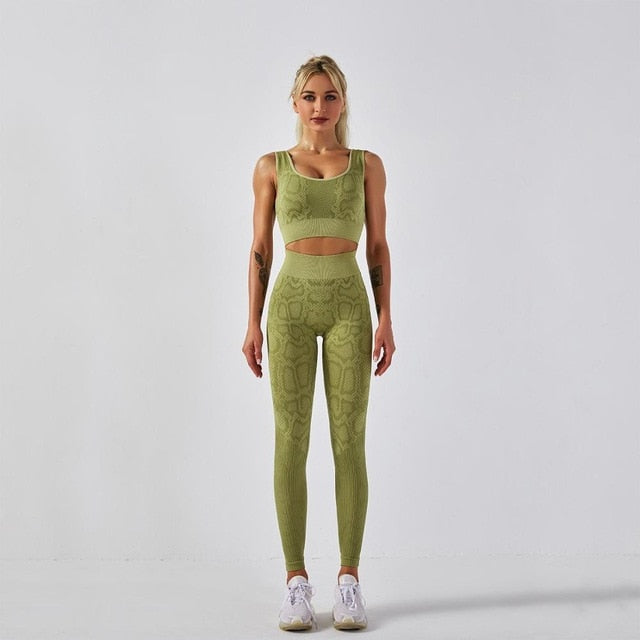Seamless Snakeskin Print Yoga Set Gym Fashion Tank - GilloServ