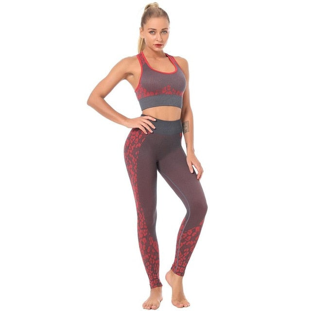 Seamless Leopard Yoga Suit Gym Clothings Women Bra Top And Leggings Sexy Fitness Sports Running Push Up Hips Lifting Tracksuit - GilloServ