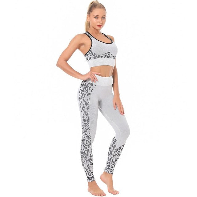 Seamless Leopard Yoga Suit Gym Clothings Women Bra Top And Leggings Sexy Fitness Sports Running Push Up Hips Lifting Tracksuit - GilloServ