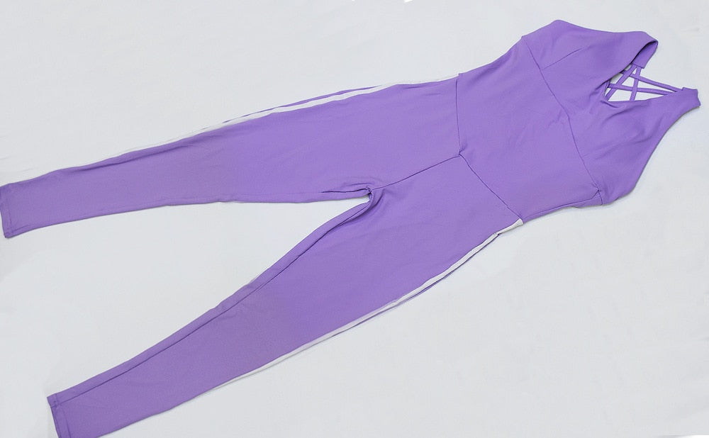 Seamless Striped Sports Yoga Jumpsuit Gym Fitness