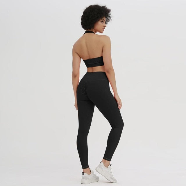 Seamless Yoga Set Women Gym Clothing Halter Tank Crop Top Leggings Tracksuit Push Up Work Out Gym Sportswear Hip Lifting Outfits - GilloServ