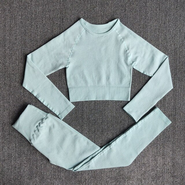 Sportswear Yoga Sets Ribbed Seamless Long Sleeve - GilloServ