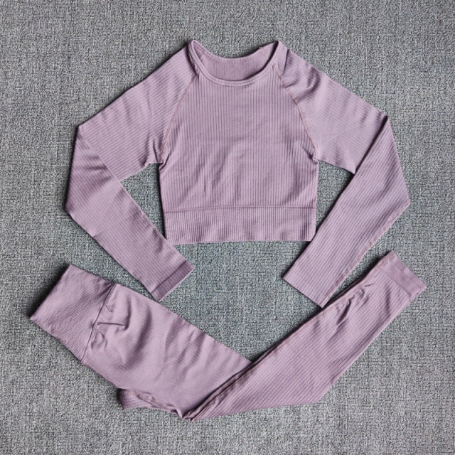 Sportswear Yoga Sets Ribbed Seamless Long Sleeve - GilloServ