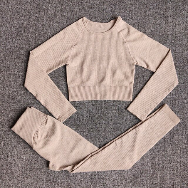 Sportswear Yoga Sets Ribbed Seamless Long Sleeve - GilloServ