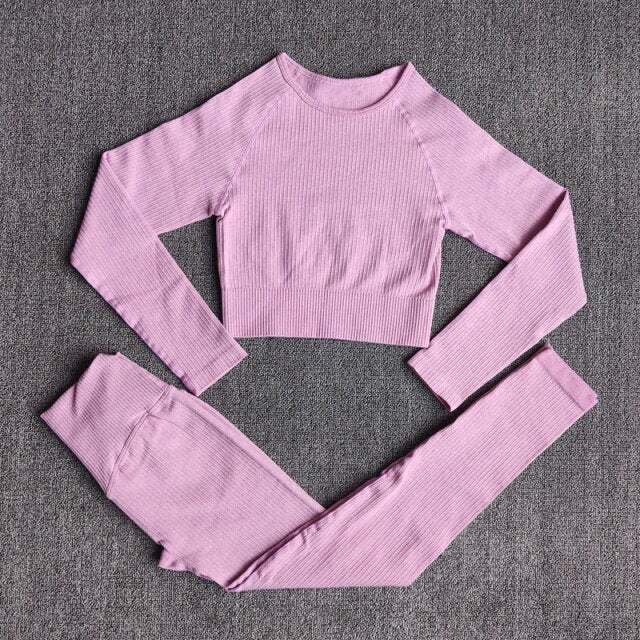 Sportswear Yoga Sets Ribbed Seamless Long Sleeve - GilloServ