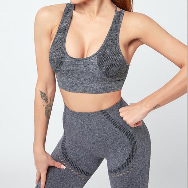 Seamless 2 PCS Yoga Set Fitness Sports Suits Gym Clothing Yoga Bra Crop Top Shorts Workout Running Training Outfits For Women - GilloServ