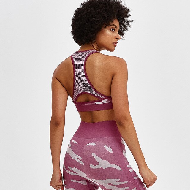 Seamless Camouflage Sports Yoga Set Gym Fitness Tracksuit Fashion Tank Crop Top Leggings Suit Running Workout Training Clothing - GilloServ