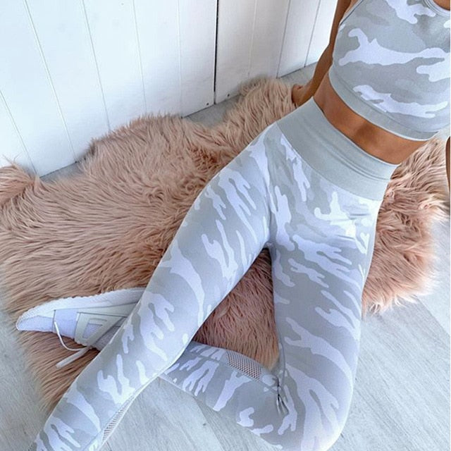 Seamless Camouflage Sports Yoga Set Gym Fitness Tracksuit Fashion Tank Crop Top Leggings Suit Running Workout Training Clothing - GilloServ