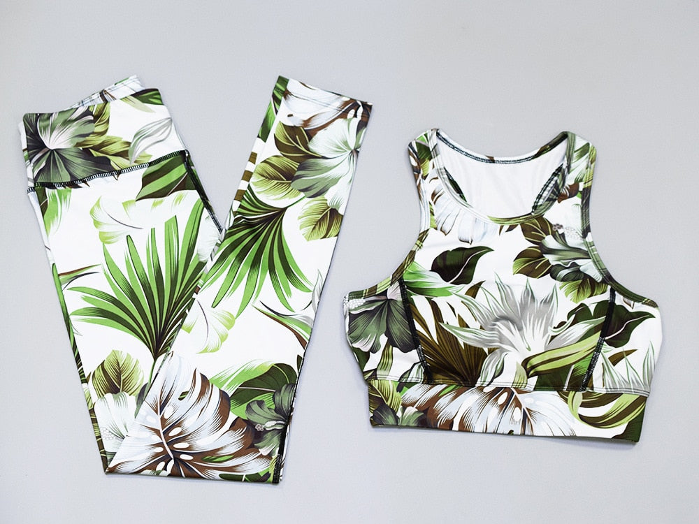 Seamless Floral Print Sports Yoga Set Gym Fitness Tracksuit Fashion Top Leggings Suit Jogging Workout Training Dance Clothing - GilloServ