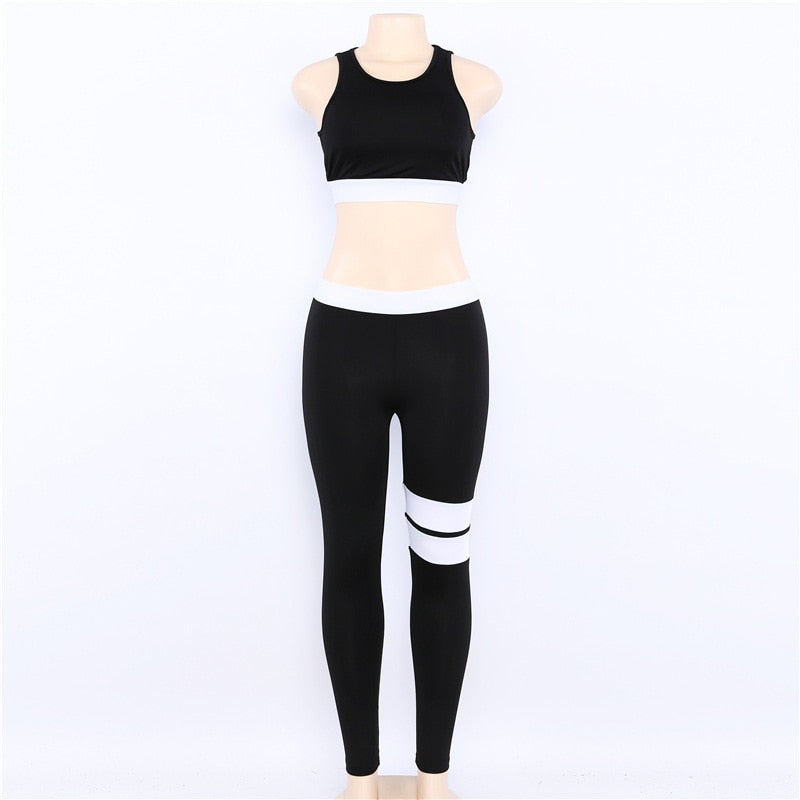 Women Tracksuit Solid Yoga Set Patchwork - GilloServ