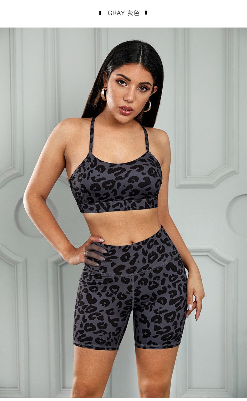 Seamless Leopard Yoga Sets Women Gym Clothes Bra Top And Leggings Shorts Sexy Fitness Sportswear Suit Running Workout Tracksuit - GilloServ