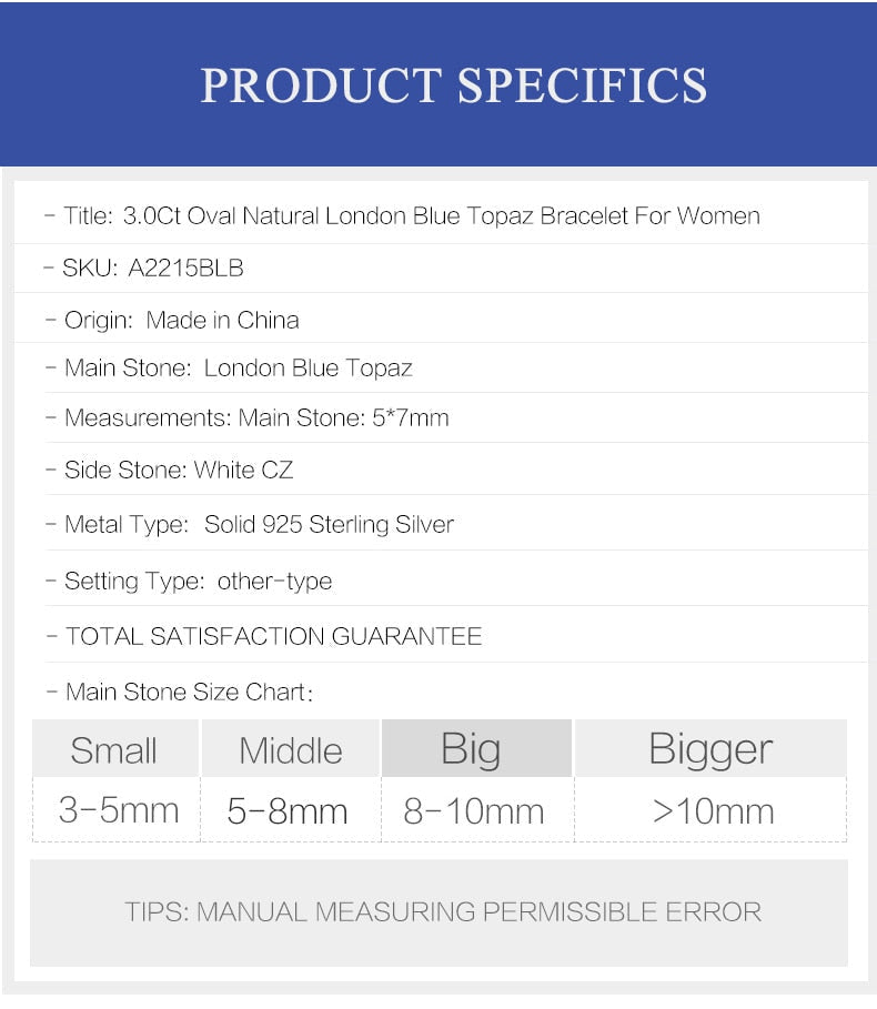 Natural Blue Bracelet 925 Sterling Silver Gemstone