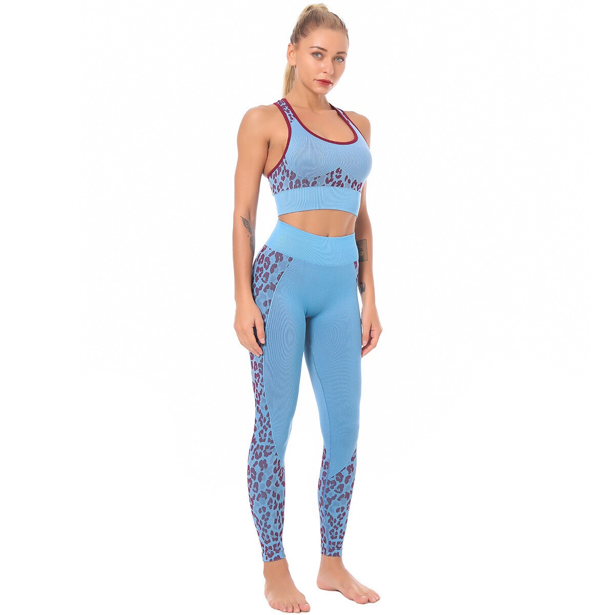 Seamless Yoga Sets Leopard High Waist Leggings - GilloServ