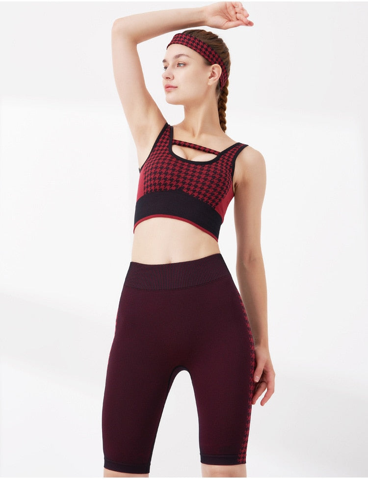 Seamless Yoga Set Workout Push Up Gym Fitness Tracksuit Bra Tank Crop Top Shorts Outwear Running Suit Fasshion Two Piece Set - GilloServ