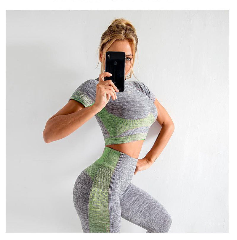 Seamless Gym Yoga Set For Women Fitness Bra Short Shirt Top Leggings Shorts Tracksuit Running Workout Sports Suit Hips Lifting - GilloServ