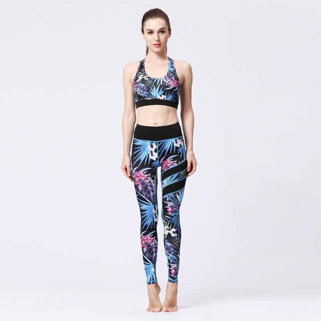 Seamless Print Yoga Set Gym Clothing Tank Crop Top Leggings Suit Push Up Workout Training Jogging Casual High Elastic Tracksuit - GilloServ