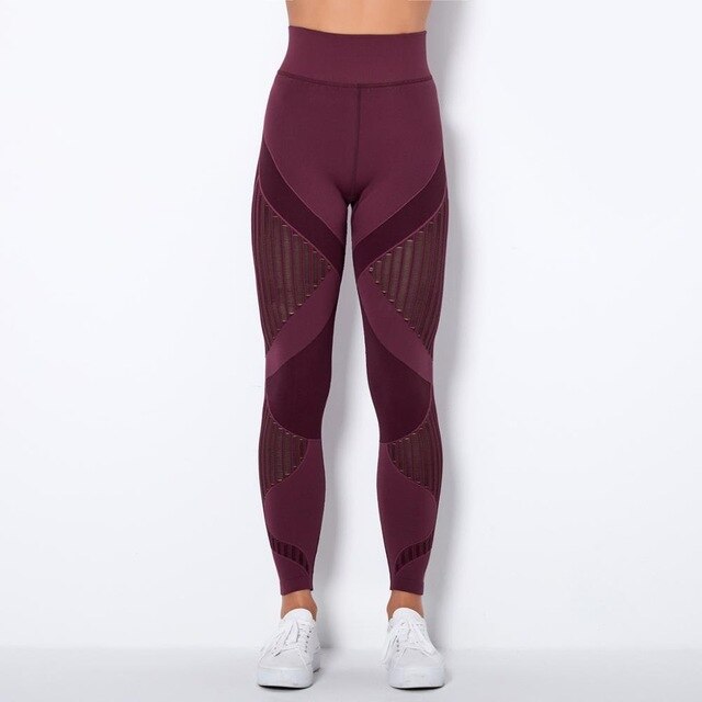 Autumn Seamless Hollow Out Yoga Leggings Work Out Fitness Gym Yoga Pantalones High Elastics High Waist Sports Slim Trousers - GilloServ