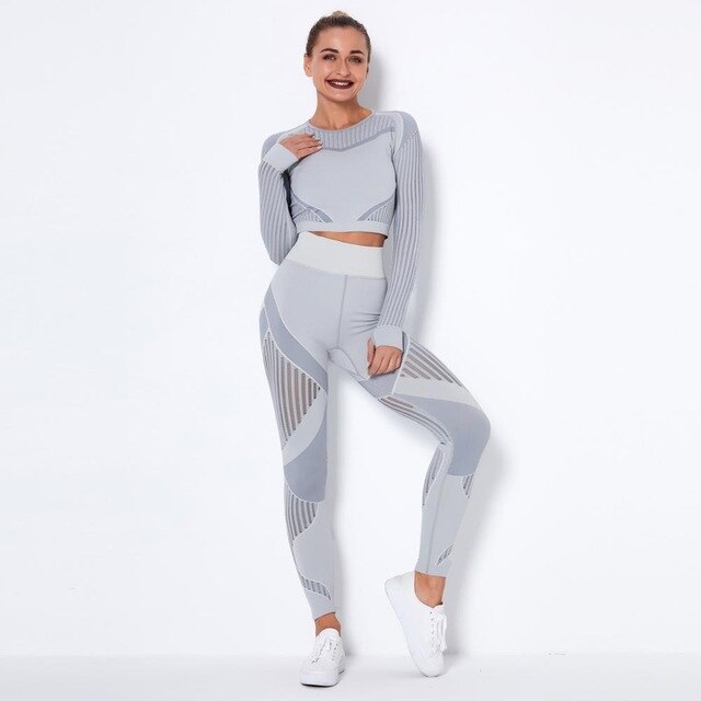 Autumn Seamless Hollow Out Yoga Leggings Work Out Fitness Gym Yoga Pantalones High Elastics High Waist Sports Slim Trousers - GilloServ