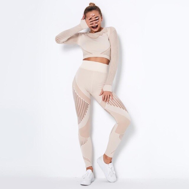 Autumn Seamless Hollow Out Yoga Leggings Work Out Fitness Gym Yoga Pantalones High Elastics High Waist Sports Slim Trousers - GilloServ