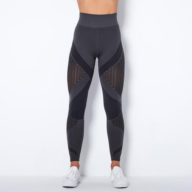 Autumn Seamless Hollow Out Yoga Leggings Work Out Fitness Gym Yoga Pantalones High Elastics High Waist Sports Slim Trousers - GilloServ