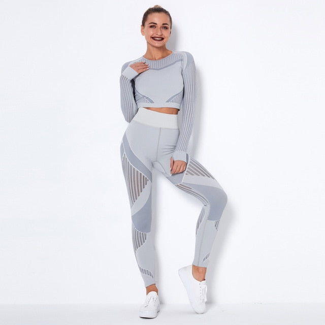 Seamless Yoga Set Women Gym Clothes Long Sleeve Crop