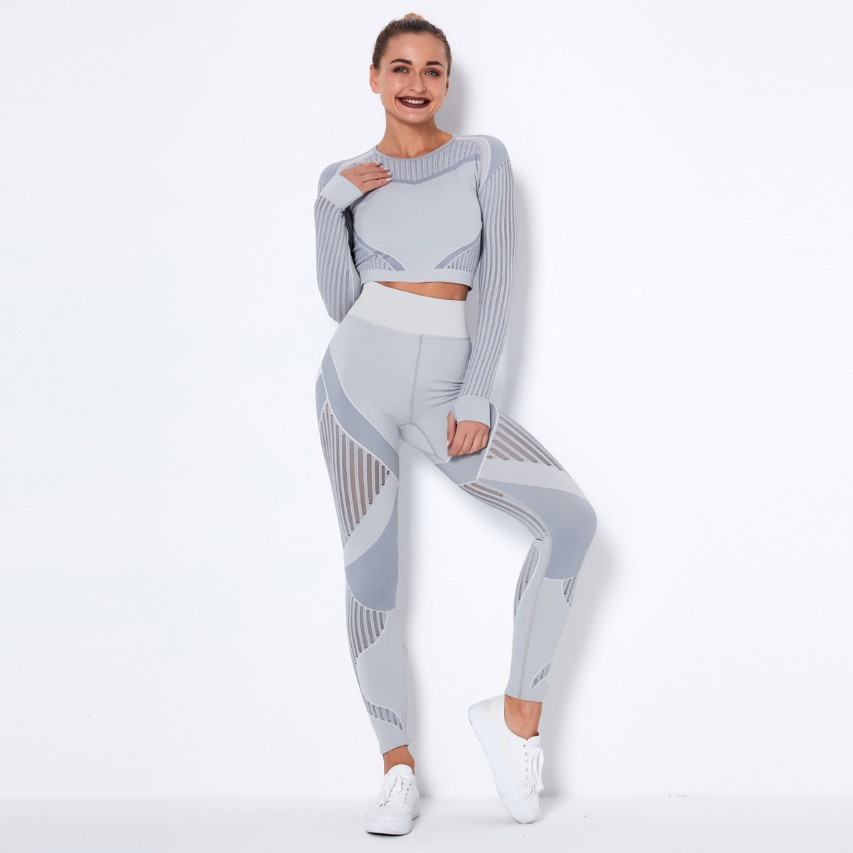 Seamless Yoga Set Women Gym Clothes Long Sleeve Crop