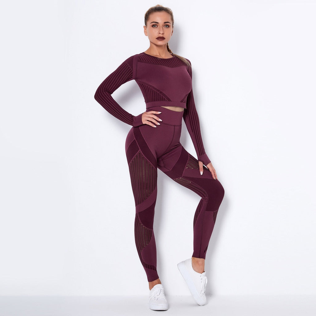 Seamless Yoga Set Women Gym Clothes Long Sleeve Crop
