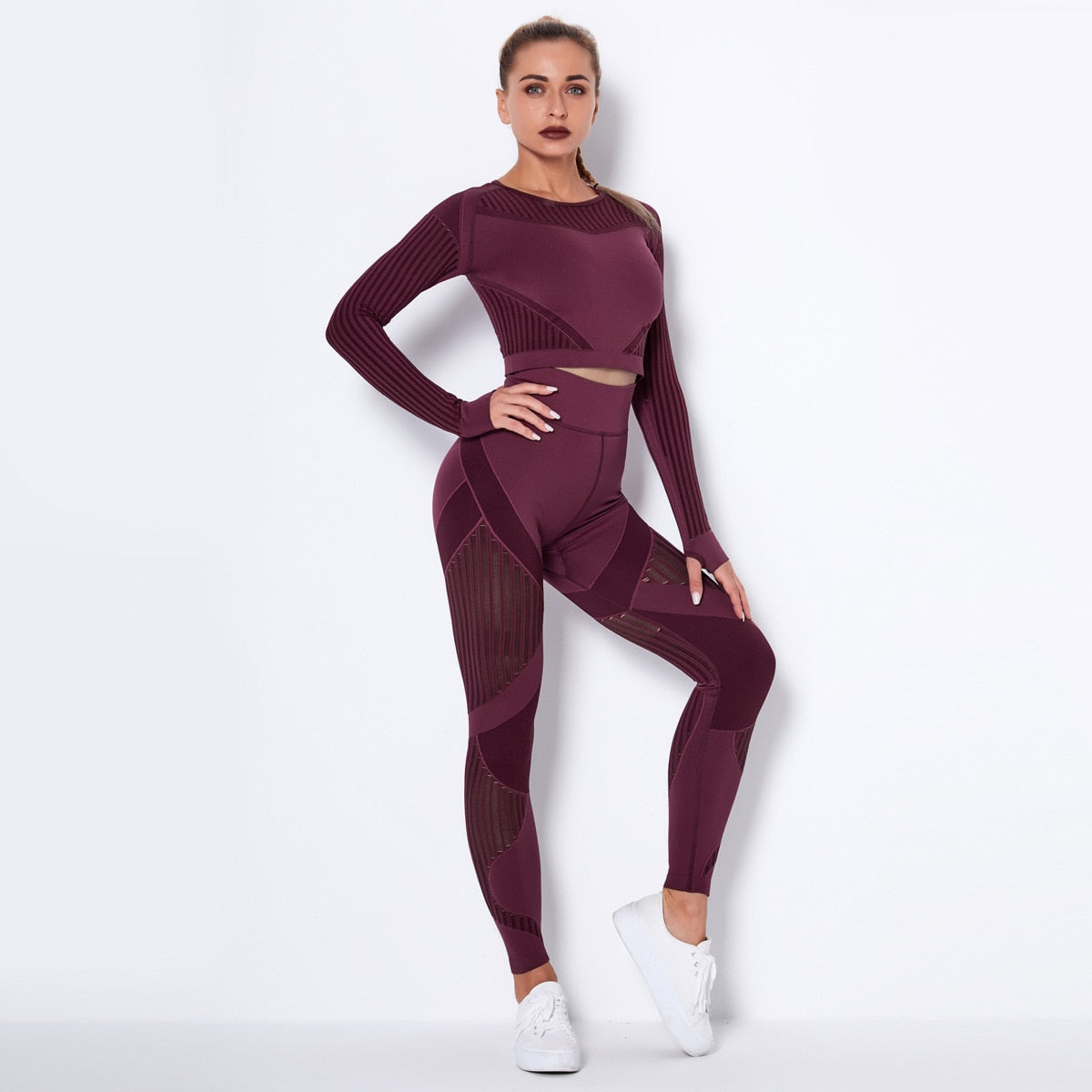 Seamless Yoga Set Women Gym Clothes Long Sleeve Crop