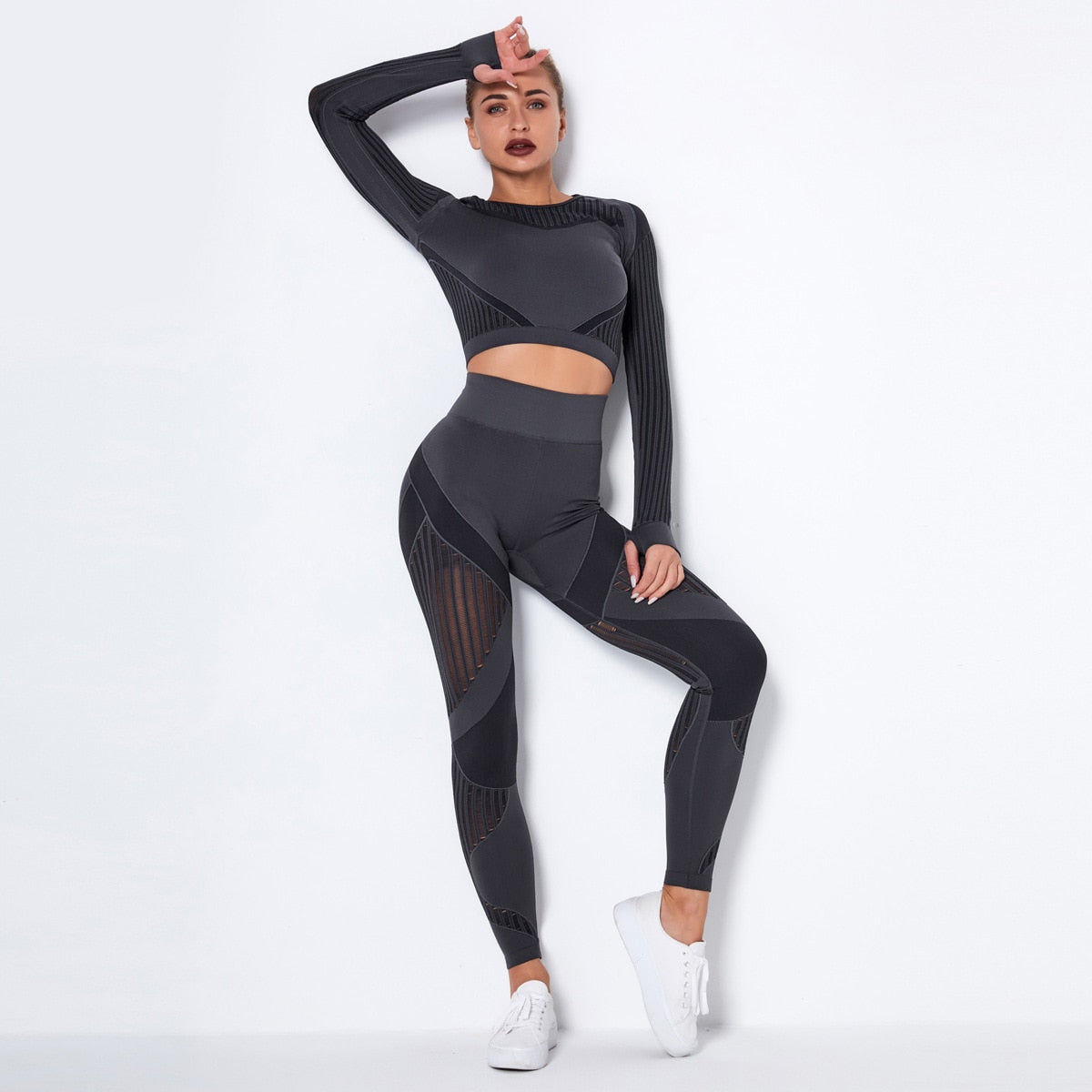 Seamless Yoga Set Women Gym Clothes Long Sleeve Crop