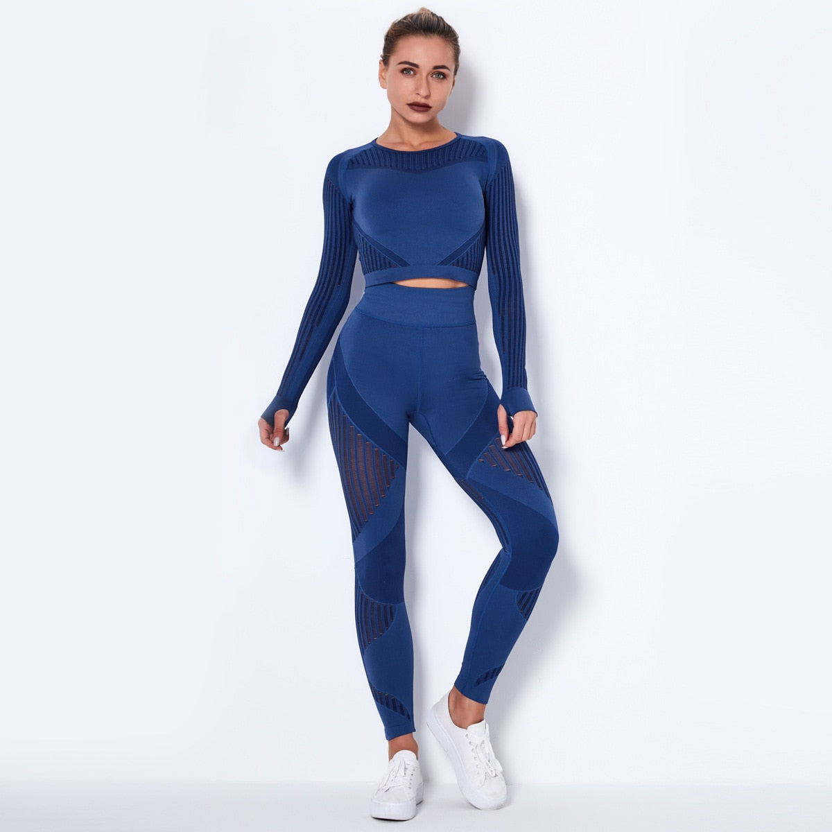 Seamless Yoga Set Women Gym Clothes Long Sleeve Crop