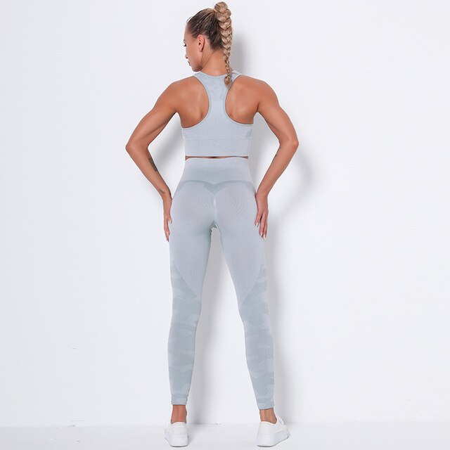 Workout Outfit 2 Pieces Yoga Set Seamless Running Leggings