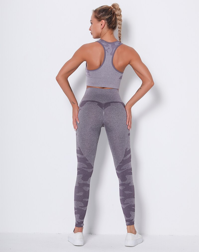Workout Outfit 2 Pieces Yoga Set Seamless Running Leggings
