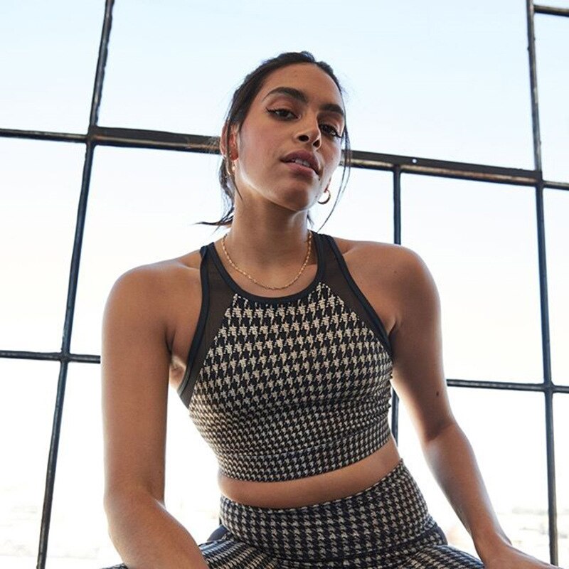 Sportswear Seamless Plaid Yoga Suit Women Gym Clothes - GilloServ