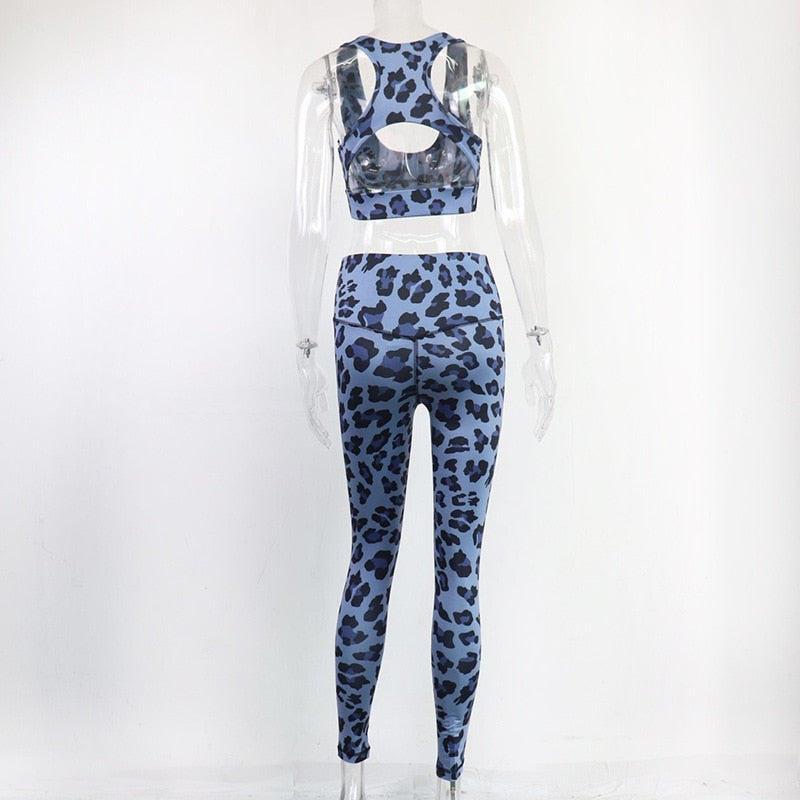 Sportswear Seamless Leopard Print Yoga Gym Yoga Set Casual Tank Crop Top High Waist Leggings Two Piece Set Workout Fitness Suit-2
