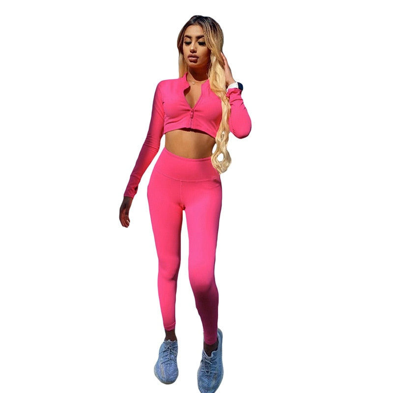 Autumn Seamless Solid Yoga Set Fashion Long Sleeve Crop