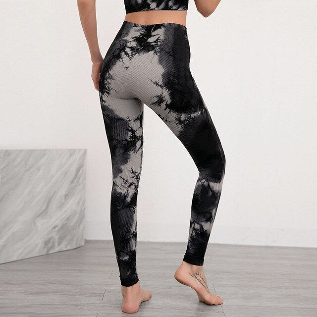 Seamless Tie Dye Print Yoga Leggings Fitness Gym Yoga High Elastics Sports Slim Trousers
