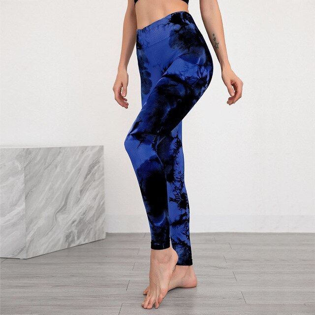 Seamless Tie Dye Print Yoga Leggings Fitness Gym Yoga High Elastics Sports Slim Trousers
