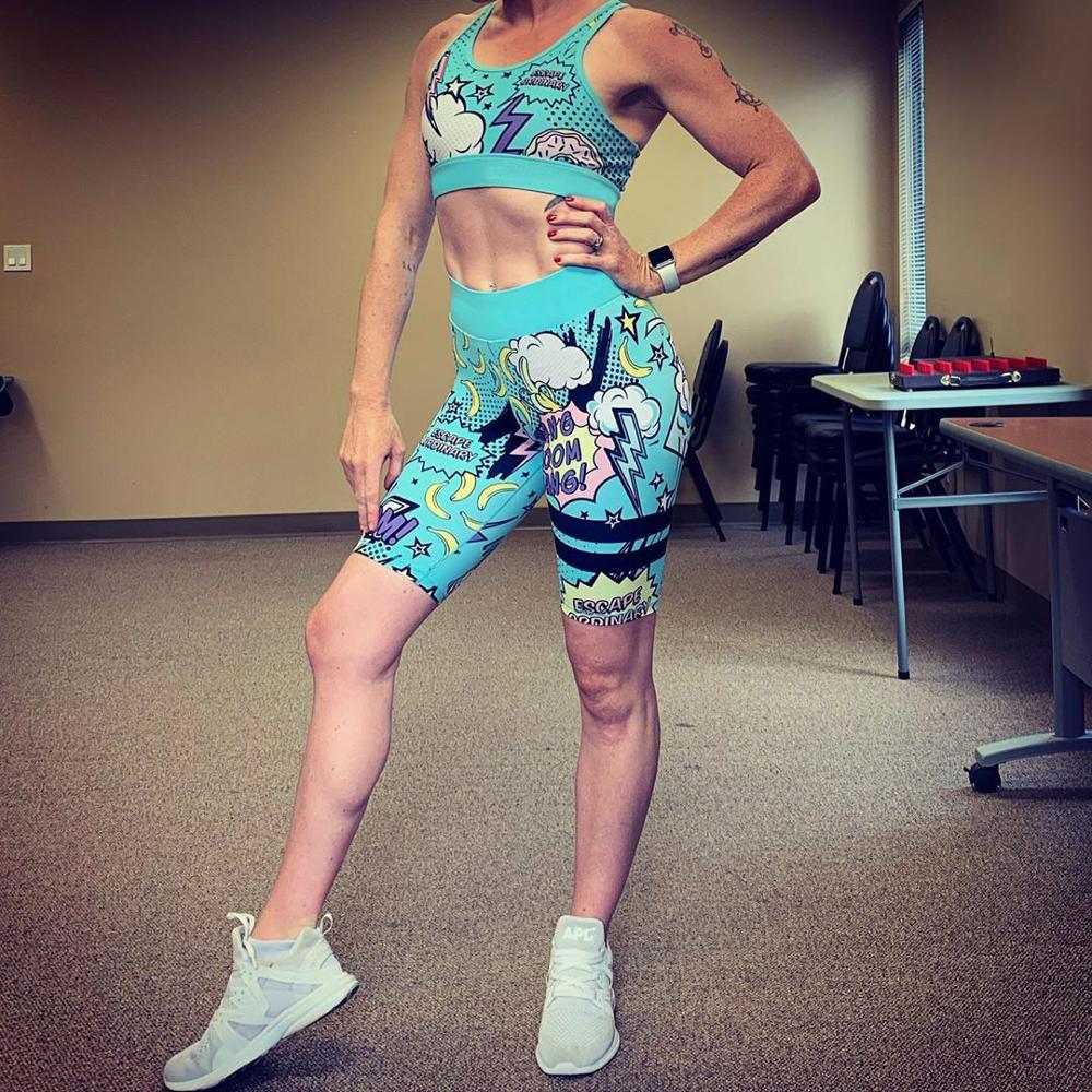 Seamless Print Gym Yoga Suit Fashion Vest Crop Top Shorts - GilloServ