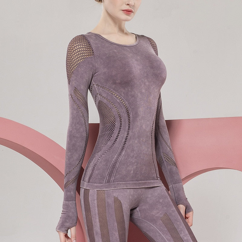 Seamless Sportswear Yoga Set Hollow Out Gym Fitness Tracksuit - GilloServ