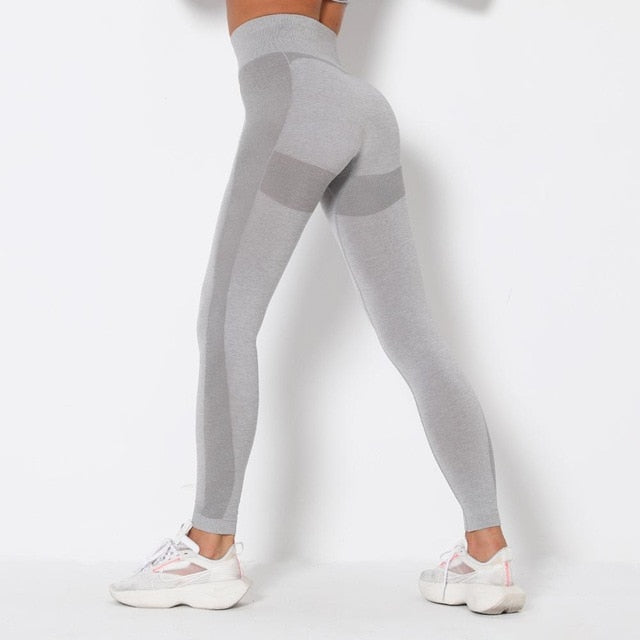 Seamless Patchwork Yoga Set Gym Clothing Fashion Long Sleeve Top Leggings Suit Push Up Workout Training Running Sports Tracksuit - GilloServ