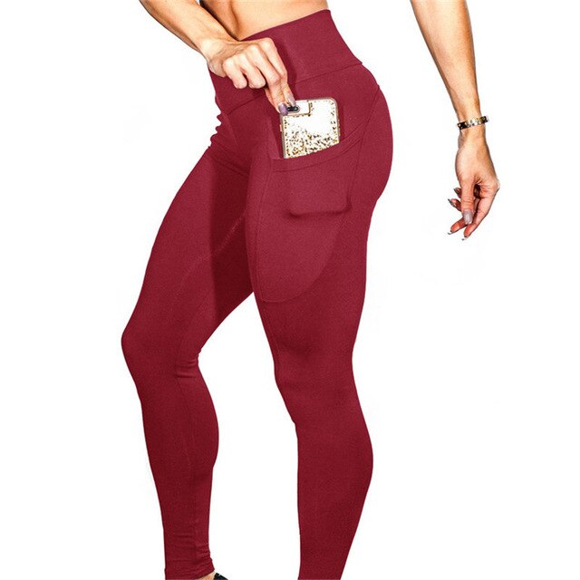 Solid Yoga Leggings With Pockets Fashion Push Up - GilloServ